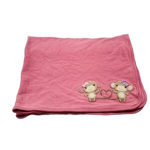 2013 Gymboree Monkeying Around Baby Blanket Pink Brown Monkeys Heart Cotton